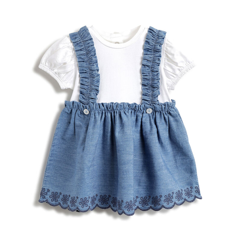 Girls Medium Blue Embroidered Short Sleeve Dress image number 0